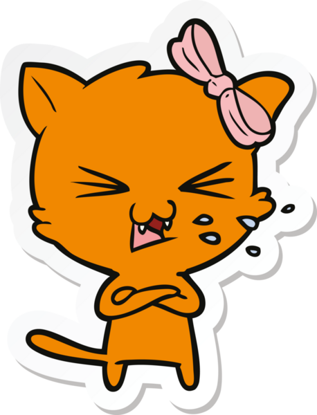 Bir insan tarafından çizilmiş çizgi film kedisinin çıkartması.