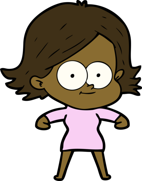 Bir insan tarafından çizilmiş mutlu çizgi film kızı.