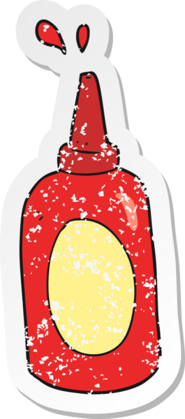 Bir insan tarafından çizilmiş ketçap şişesinin gerilemiş etiketi.