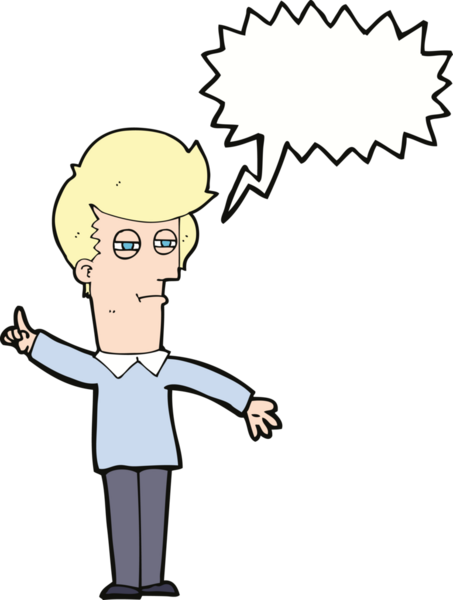 Bir insan tarafından çizilmiş konuşma baloncuğuyla gözlerini kısarak bakan çizgi film adamı.