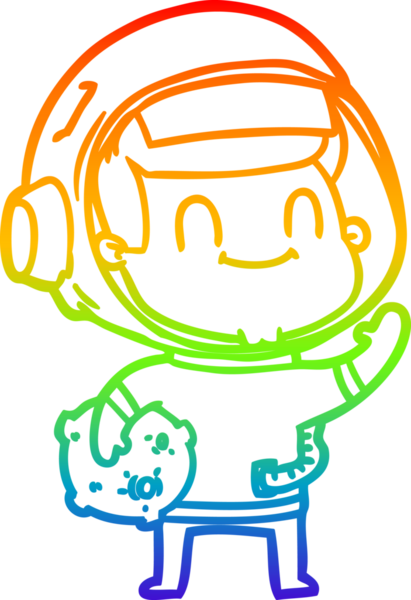 Gökkuşağı gradyan çizgisi çizimi mutlu bir astronot insan tarafından çizilmiş.