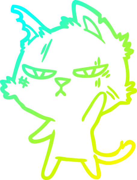 Bir insan tarafından çizilmiş sert bir çizgi film kedisinin soğuk gradyan çizimi