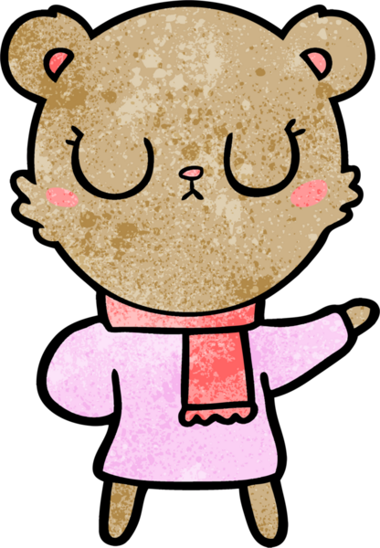 Bir insan tarafından çizilmiş eşarp takan barışçıl çizgi film ayısı