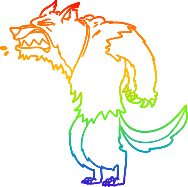 Bir insan tarafından çizilmiş kızgın bir kurt adam çizgi filmi.