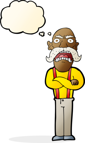 Karikatür bir insan tarafından çizilen düşünce baloncuğuyla yaşlı adamı şok etti.