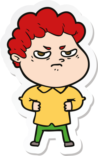 Bir insan tarafından çizilmiş kızgın bir adamın çıkartması.