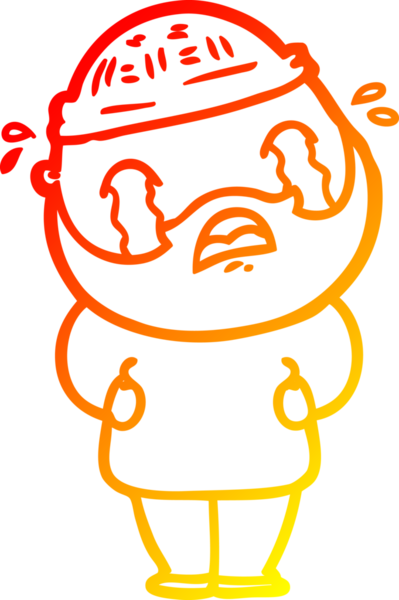 Bir insan tarafından çizilmiş ağlayan sakallı bir adamın sıcak çizgi çizimi.