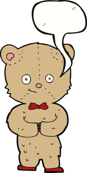 Bir insan tarafından çizilmiş konuşma balonlu oyuncak ayı.