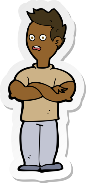 Bir insan tarafından çizilmiş çapraz kollu bir karikatür adamın çıkartması.