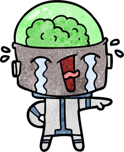 Bir insan tarafından çizilmiş ağlayan robot çizgi film.