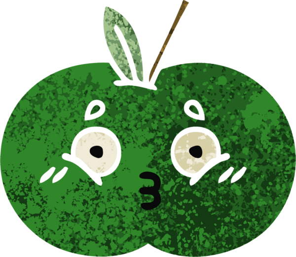 Bir insan tarafından çizilmiş sulu bir elmanın retro çizim tarzı karikatürü