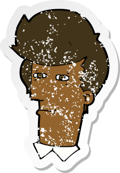 Bir insan tarafından çizilmiş gözlerini kıstıran bir çizgi film karakterinin gerilemiş çıkartması.