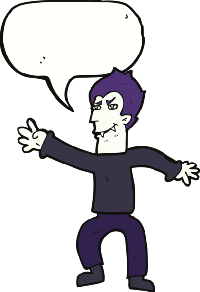 Bir insan tarafından çizilmiş konuşma balonu olan bir vampir adam.