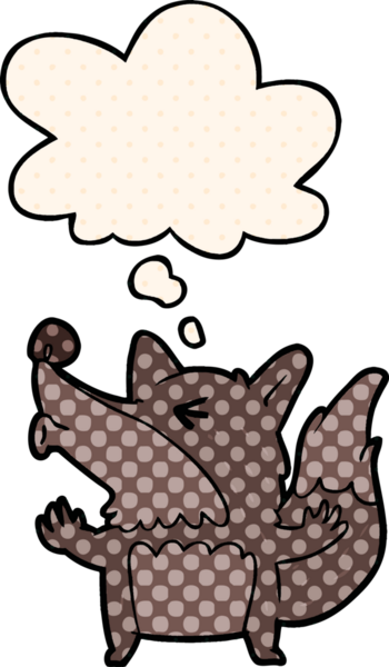 Çizgi roman tarzında bir insan tarafından çizilmiş düşünce balonuyla uluyan bir kurt adam.