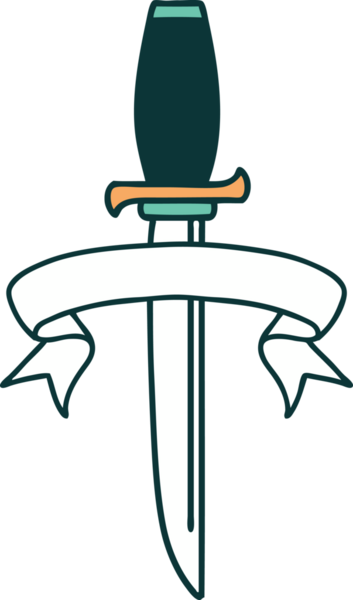 Geleneksel dövme, bir insan tarafından çizilmiş hançer sancağıyla.