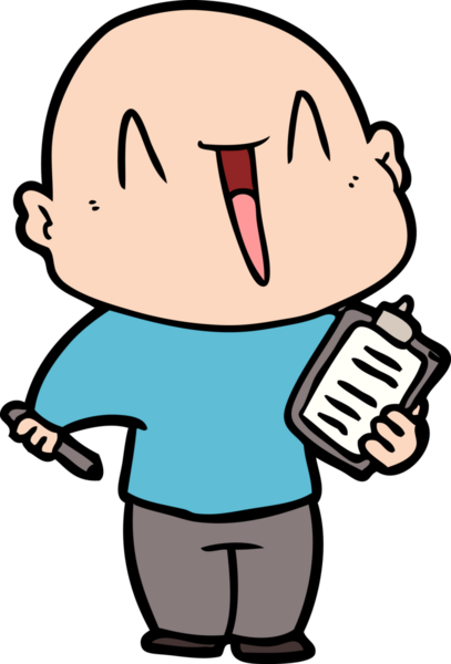 Bir insan tarafından çizilmiş mutlu, kel adam.