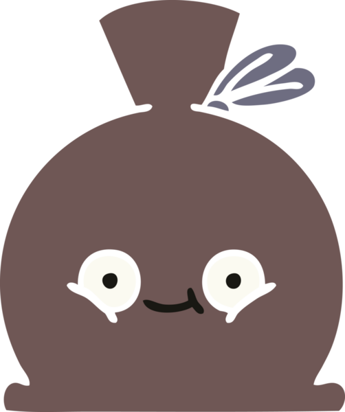 Bir insan tarafından çizilmiş bir çuvalın düz renkli retro karikatürü