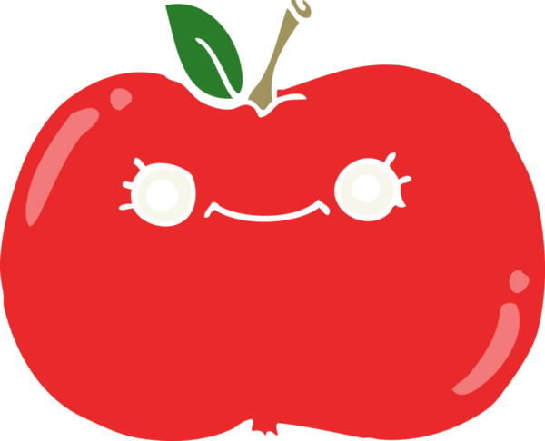 Bir insan tarafından çizilmiş şirin düz renkli çizgi film elması.