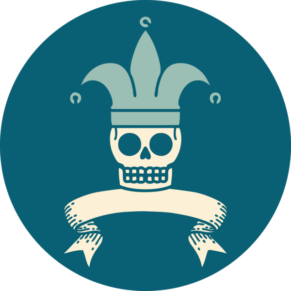 Bir insan tarafından çizilmiş kafatası soytarısı sancağıyla dövme stili simgesi