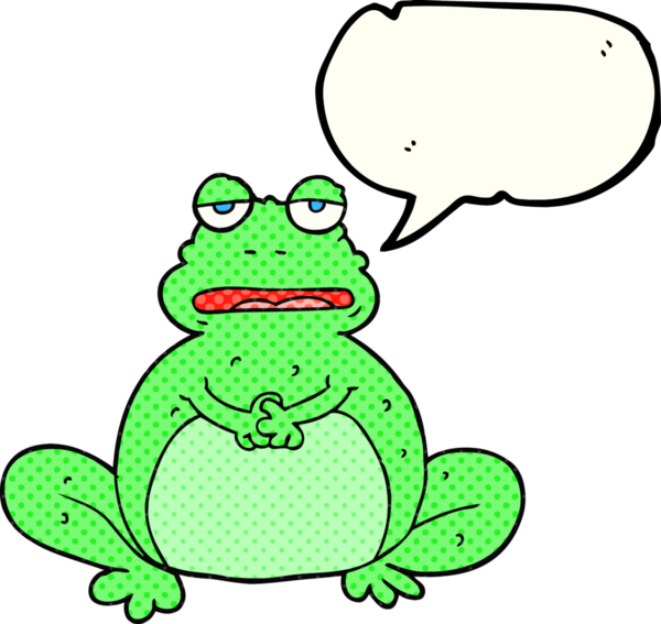 Bir insan tarafından çizilmiş serbest çizilmiş çizgi roman konuşma balonu kurbağa.
