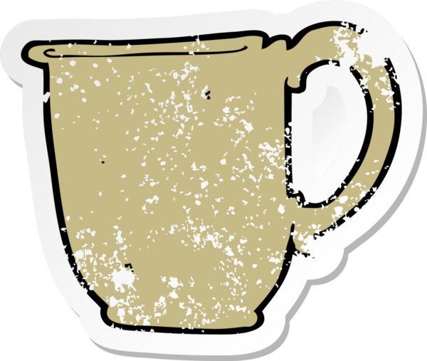 Bir insan tarafından çizilmiş bir karikatür kupasının gerilimli retro yapıştırması