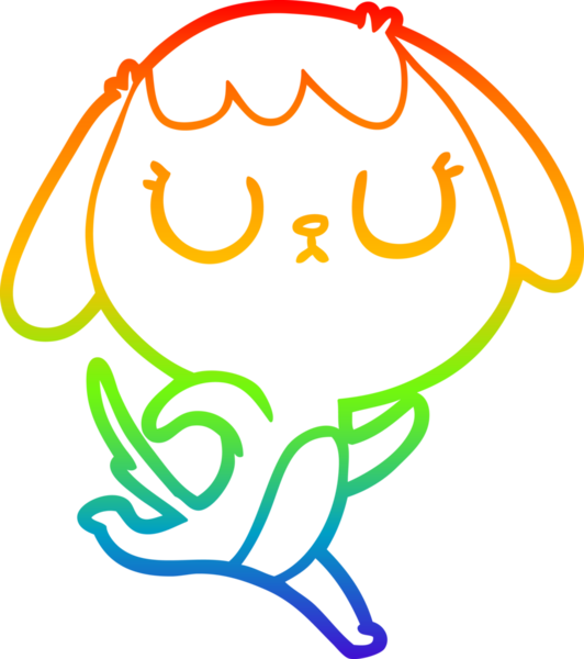 Gökkuşağı gradyan çizimi. Bir insan tarafından çizilmiş şirin bir köpek çizimi.