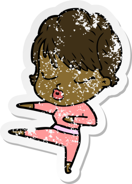 Bir insan tarafından çizilmiş gözleri olan karikatürlü bir kadının sıkıntılı çıkartması.