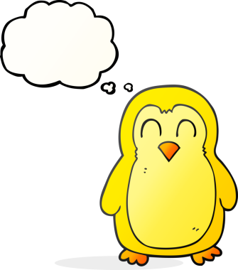 Bir insan tarafından çizilmiş serbest çizim balon karikatür kuşu.