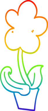 Gökkuşağı gradyan çizgisi. Bir insan tarafından çizilmiş şirin bir karikatür çiçeği.