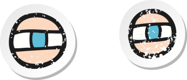 Bir insan tarafından çizilmiş kaşlarını çatan bir çizgi filmin gerilmiş yapıştırması.