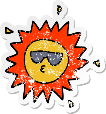 Bir insan tarafından çizilmiş karikatür güneşinin sıkıntılı çıkartması