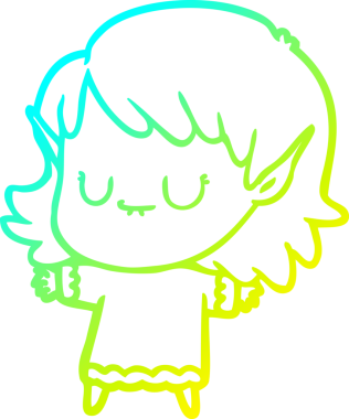 Bir insan tarafından çizilmiş mutlu bir elf kızı çizimi.