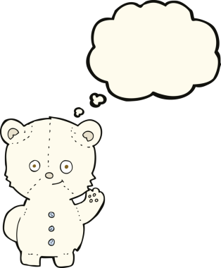 Bir insan tarafından çizilmiş düşünce baloncuklu kutup ayısı yavrusu.