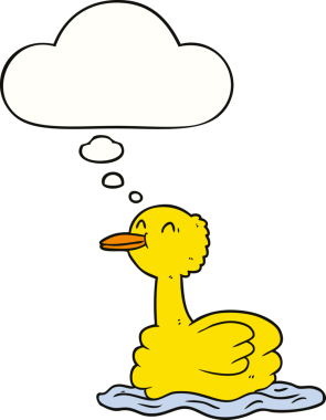 Bir insan tarafından çizilmiş düşünce balonlu ördek.