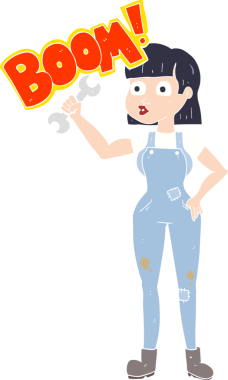 Bir insan tarafından çizilmiş mekanik kadının düz renk çizimi