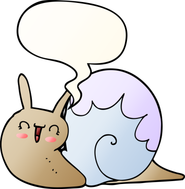 Tatlı çizgi film salyangozu ve konuşma baloncuğu bir insan tarafından çizilmiş düzgün bir gradyan stili.