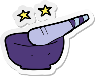 Bir insan tarafından çizilmiş karikatür tokmağı ve havan topu çıkartması.