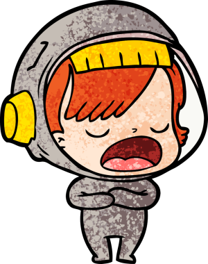 Karikatür astronot kadın bir insan tarafından çizilmiş.