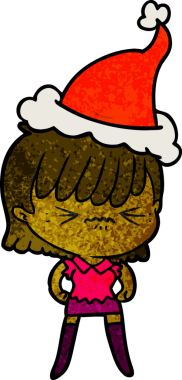 Bir insan tarafından çizilmiş Noel Baba şapkası takan bir kız çizilmiş el çizimi.