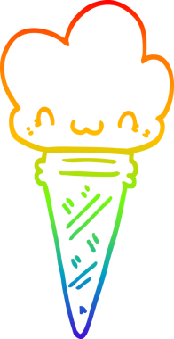 Gökkuşağı gradyan çizgi çizimi bir insan tarafından çizilmiş bir dondurma.