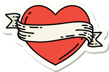 Bir insan tarafından çizilmiş geleneksel bir kalp ve bayrak stili dövme çıkartması.