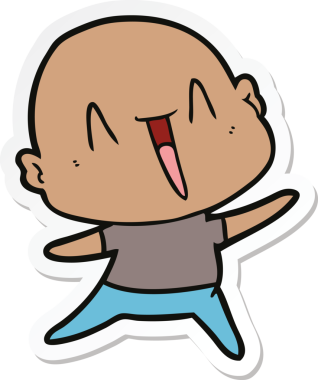 Bir insan tarafından çizilmiş mutlu, kel bir adamın çıkartması.