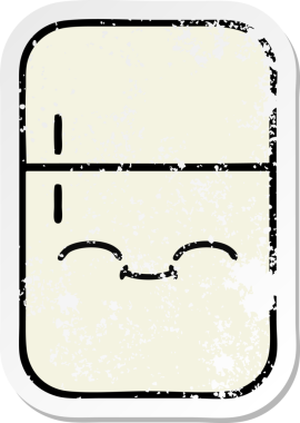 Bir insan tarafından çizilmiş şirin bir buzdolabının sıkıntılı çıkartması.