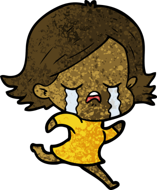 Çizgi film kızı bir insan tarafından çizilmiş koşarken ağlıyor.