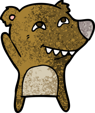 Bir insan tarafından çizilmiş dişleri gösteren çizgi film ayısı.