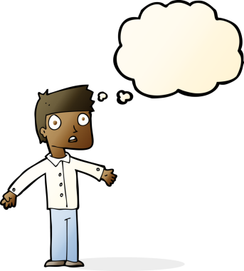 Bir insan tarafından çizilen düşünce baloncuğuyla şok olmuş bir adam.