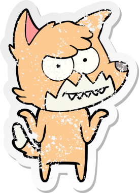 Bir insan tarafından çizilmiş sırıtan tilki çizgi filminin sıkıntılı çıkartması.