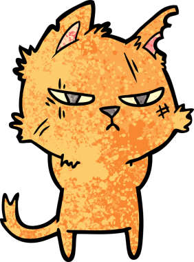 Bir insan tarafından çizilmiş sert çizgi film kedisi.