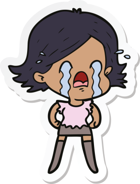 Bir insan tarafından çizilmiş, ağlayan bir karikatür kadının çıkartması.