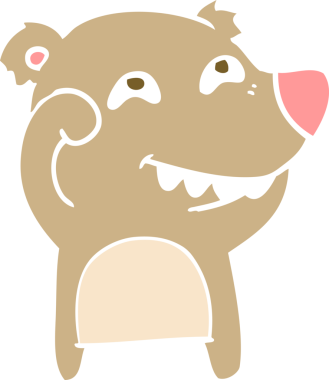 Düz renkli çizgi film ayısı bir insan tarafından çizilmiş dişleri gösteriyor.